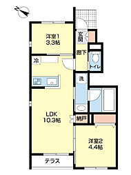 豊橋市松井町字中新切アパート 2LDKの間取図画像