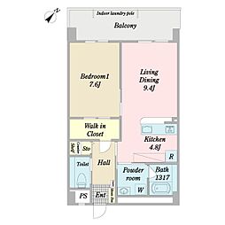 アマテラス新都心 1LDKの間取図画像