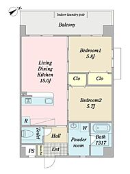 アマテラス新都心 2LDKの間取図画像