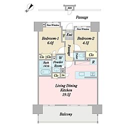 レーヴグランディてだこ浦西タワー 2LDKの間取図画像