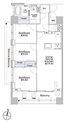 プロシード池上 3階3LDKの間取り