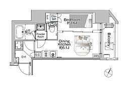 ザ・ライオンズフォーシア赤羽 1DKの間取図画像