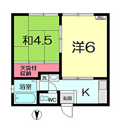飯野ハイツ 2Kの間取図画像