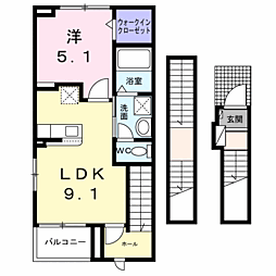 ライフベリー石原 1LDKの間取図画像