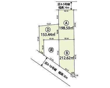 区画図：土地面積は約64坪とゆとりのある広さです。