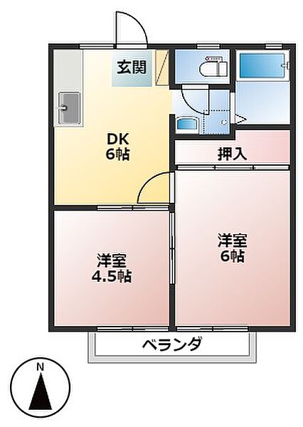 岐阜県大垣市楽田町3丁目(賃貸アパート2DK・2階・35.90㎡)の写真 その2