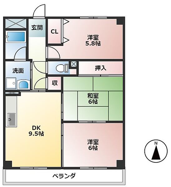 岐阜県大垣市世安町2丁目(賃貸マンション3DK・2階・61.60㎡)の写真 その2