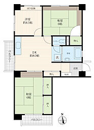 落合団地3-4-1号棟 3DKの間取図画像