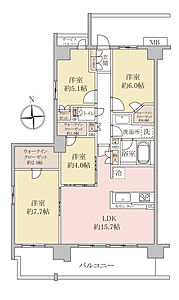 間取り：【間取】4LDKの角住戸、ウォークインクローゼットあり！