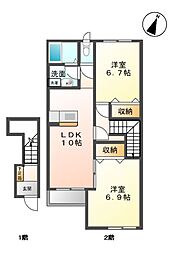 エルフ・ソレイユ2 2LDKの間取図画像