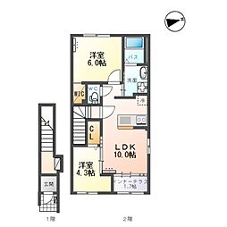 美田園1丁目新築アパート新築工事 2LDKの間取図画像
