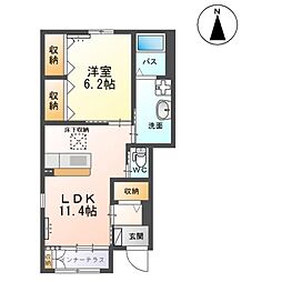ピース・ヴィラ楓 1LDKの間取図画像