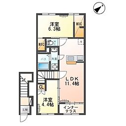 袋原2丁目アパート新築工事 2LDKの間取図画像