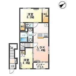 袋原2丁目アパート新築工事 2LDKの間取図画像