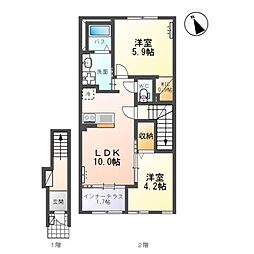 南中山1丁目新築アパート 2LDKの間取図画像