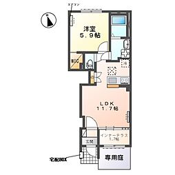 仮)シェルル下野市下古山新築アパート 1LDKの間取図画像