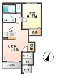 プリムヴェール 1LDKの間取図画像