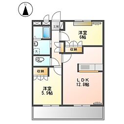 クレストール月輪 2LDKの間取図画像