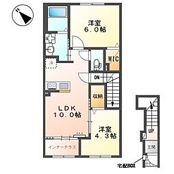 坂戸市千代田1丁目アパート 2LDKの間取図画像