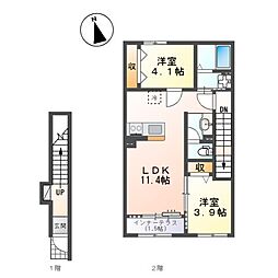 所沢市小手指元町 アパート新築工事 2LDKの間取図画像