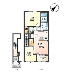 富里市七栄アパート 2LDKの間取図画像