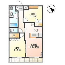 シンフォニー 2LDKの間取図画像