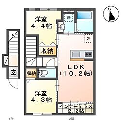 Chateau・Arv(シャトー・アルヴ) 2LDKの間取図画像