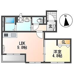 ウィステリア大野B 1LDKの間取図画像