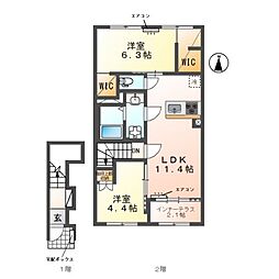 流山市東深井新築アパート 2LDKの間取図画像