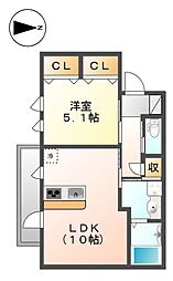 UnivalyBlueshallowsハマヨシ 1LDKの間取図画像