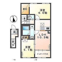フルリール(fleurir) 2LDKの間取図画像