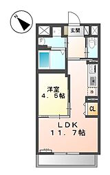 ヴィラグローリア 1LDKの間取図画像