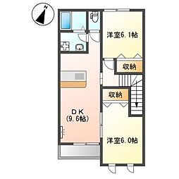 ファインハイムＳＡＴＯ　II 2階2DKの間取り