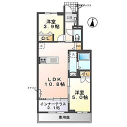 ラ・ベル・オロール 1階2LDKの間取り
