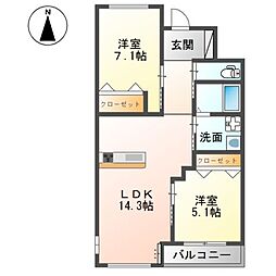 メゾン・フルール 2LDKの間取図画像