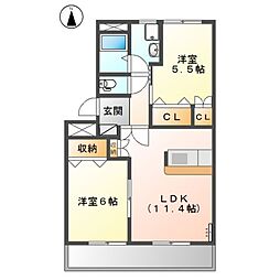 クレストール瑞雲郷 2LDKの間取図画像