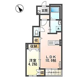 グロリア 1LDKの間取図画像