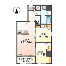 ラ カーサ明倫 2LDKの間取図画像