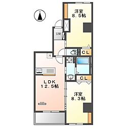 ラ カーサ明倫 2LDKの間取図画像