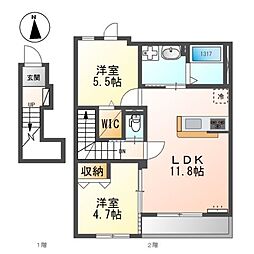 シャンペトル 2LDKの間取図画像