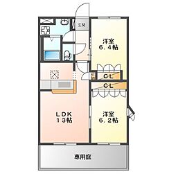 プロスパー 1階2LDKの間取り