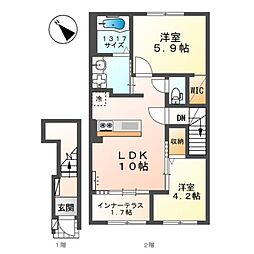 堺市中区東八田アパート新築工事 2LDKの間取図画像