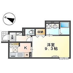 リュクス摩耶 1Kの間取図画像