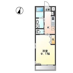 アメティスト 1Kの間取図画像