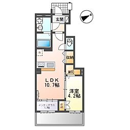 アジュールひめぱろ2号館 1LDKの間取図画像