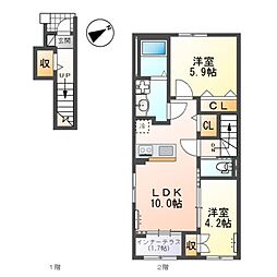 アジュールひめぱろ2号館 2LDKの間取図画像