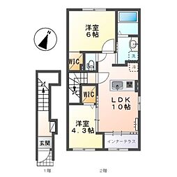 仮)スターテラスII田益 2LDKの間取図画像