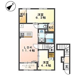 (仮)スターテラスII・L瀬戸 2LDKの間取図画像