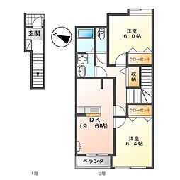メゾンアシューレ 2DKの間取図画像