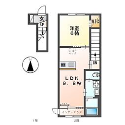 プランドール新宮 1LDKの間取図画像